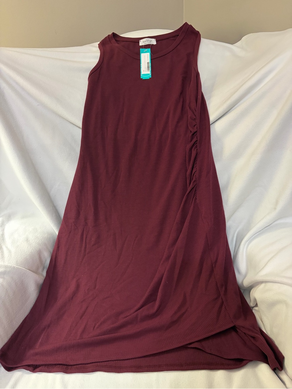 Kaileigh Ribbed Maternity Tank Dress in Burgundy